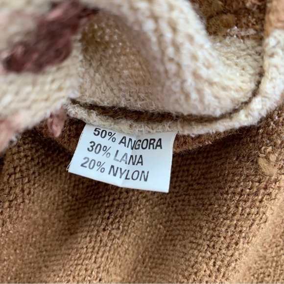 #093 Vintage Angora Wool grandma sweater size L tan, brown earthy tones Woman - Picture 9 of 14